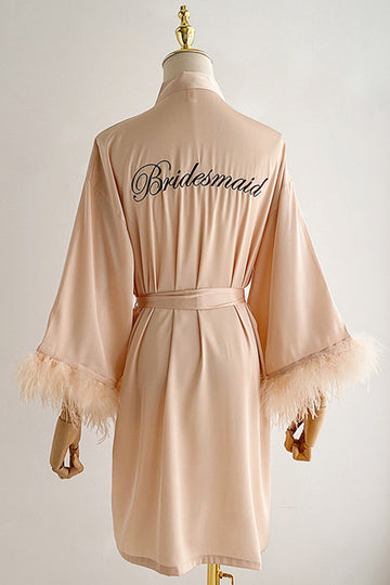 Rote Braut Brautjungfer Teelange Robe mit Feder